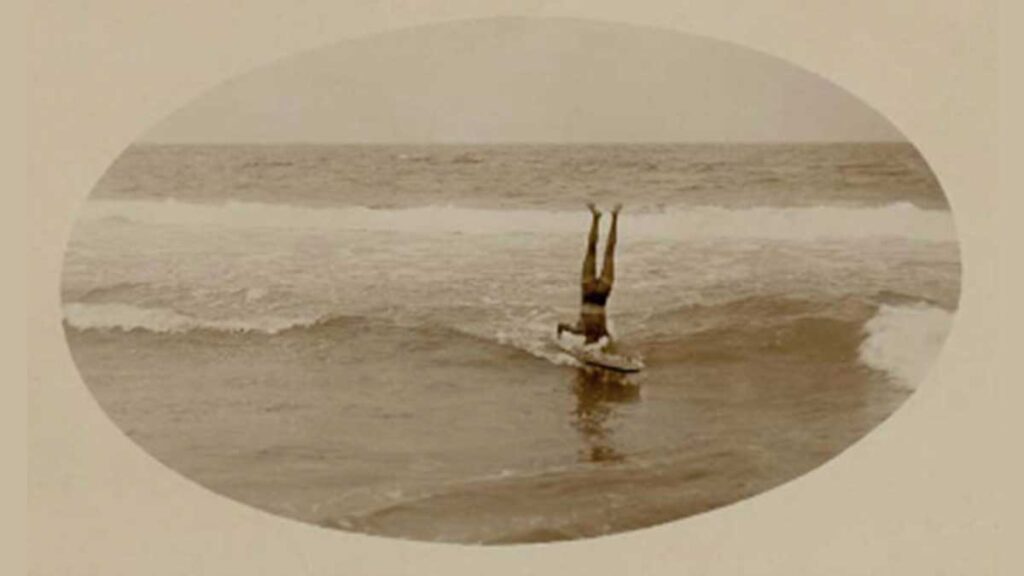 No Duke! Tommy Walker surfing at Yamba, 1912-13 season.