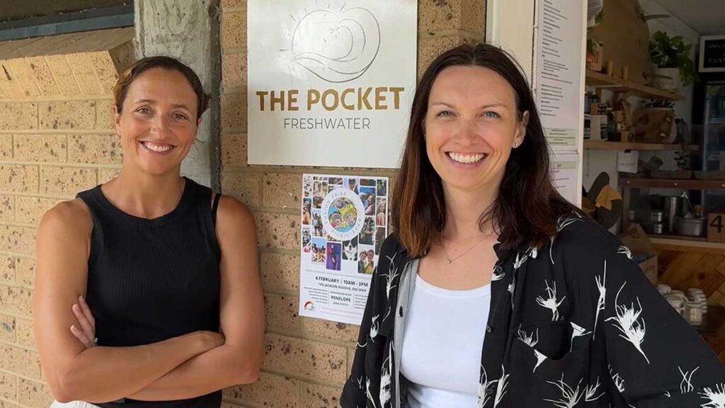 Devolver founders, Allison and Mary outside The Pocket, Freshwater